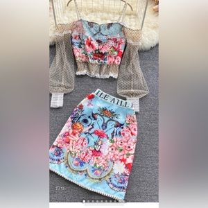 New unused skirt lace pearl set